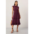 CECE Women's Ruffled Midi Dress Medium Red Rich Flutter Sleeve Swiss Dot NWT