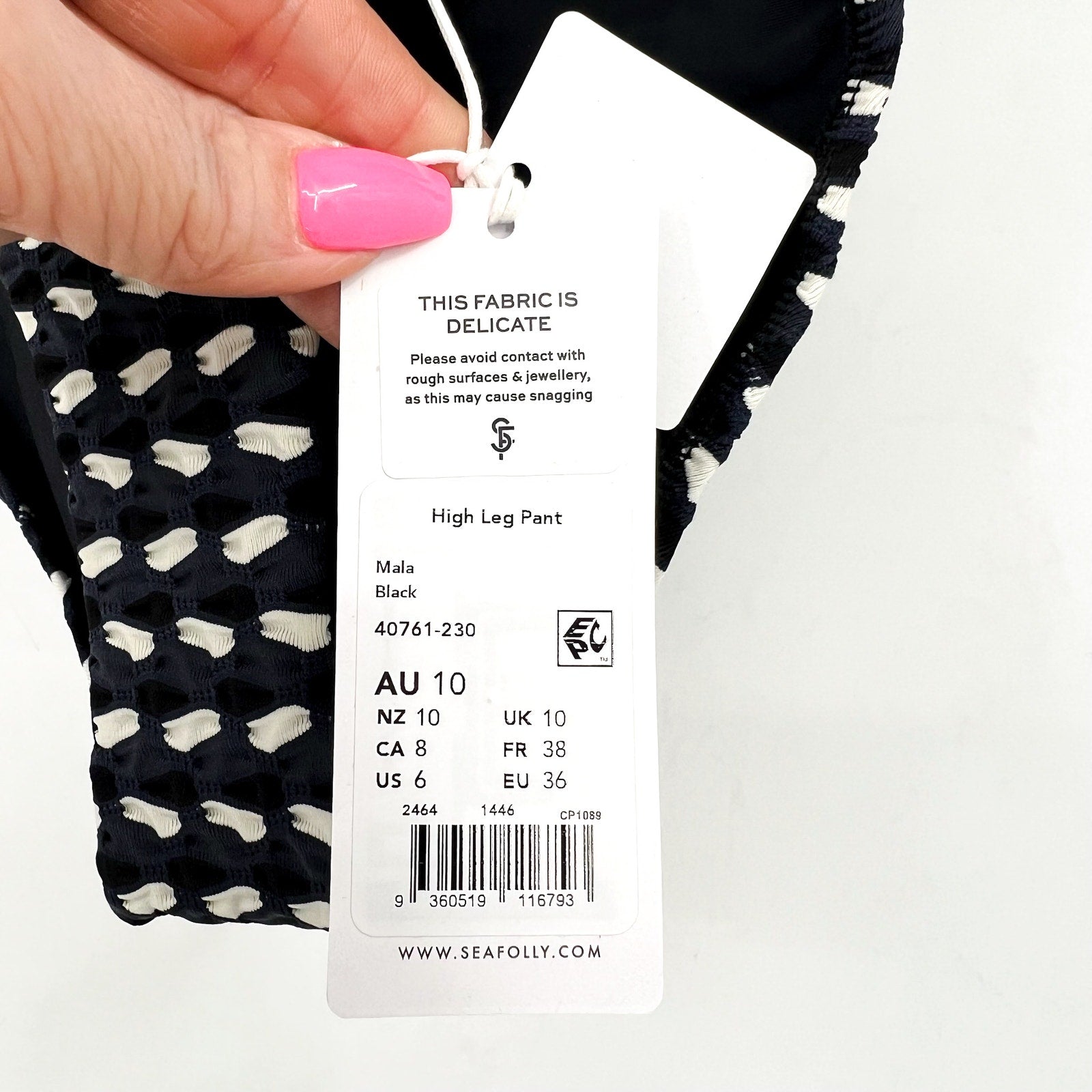 SEAFOLLY Women's Mala High Leg Bikini Bottom Size 6 Black Printed NWT