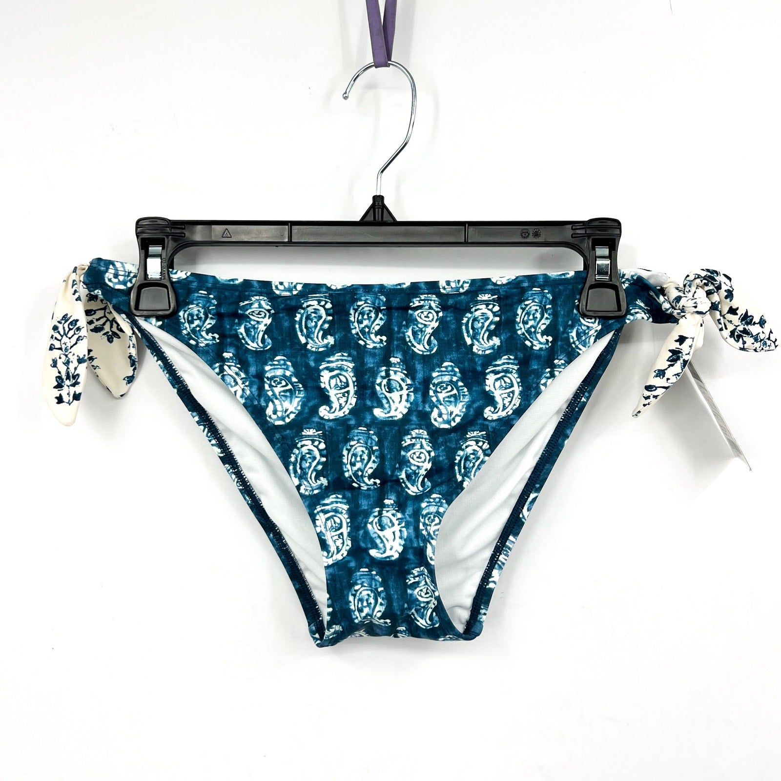 LAUREN RALPH LAUREN Hipster Bikini Bottom Size 14 Blue Print Side-Tie NWT