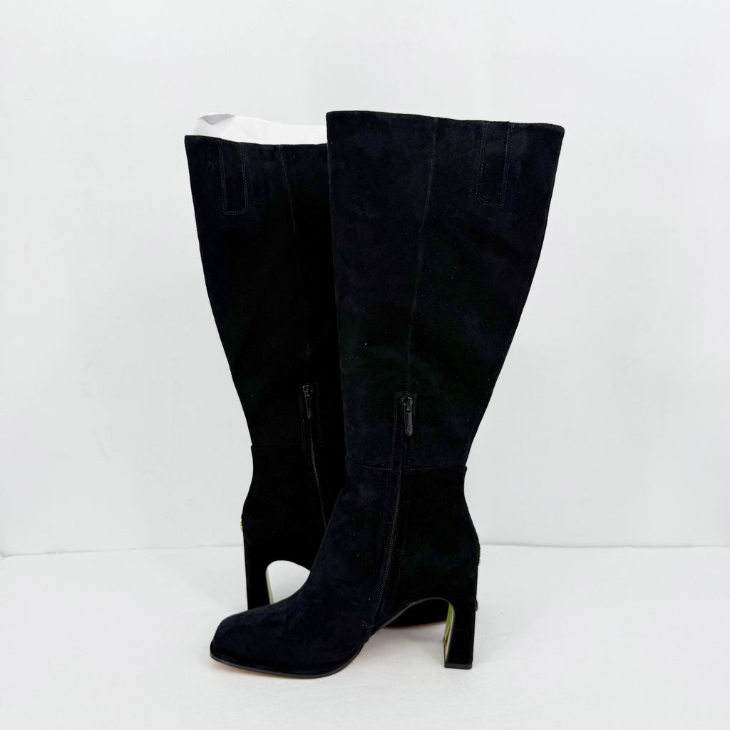 Sam Edelman Womens Issabel Heeled Knee High Boots US 8 M EU 38.5 Black Suede NIB