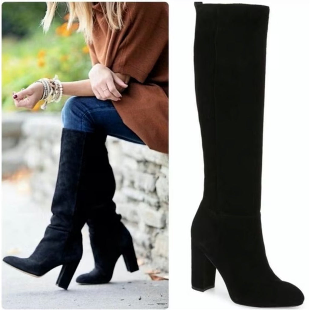 Sam Edelman Womens Caprice Heeled Knee High Boots Size 8.5 Black Suede NWOB