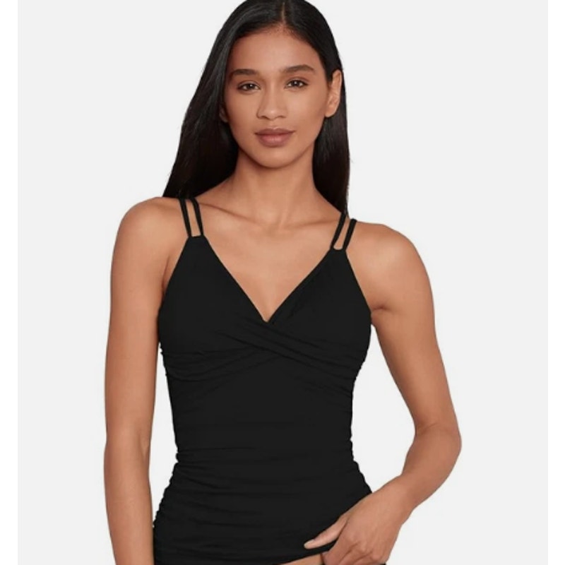 LAUREN RALPH LAUREN Double Strap Twist Tankini Top Size 4 Black Underwire NWT