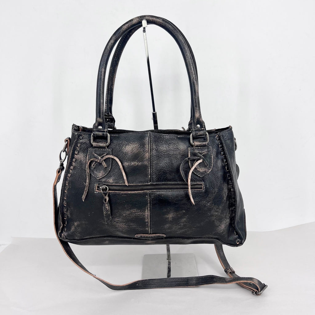 Bed Stu Rockababy Leather Shoulder Bag Washed Black Satchel Purse NWT