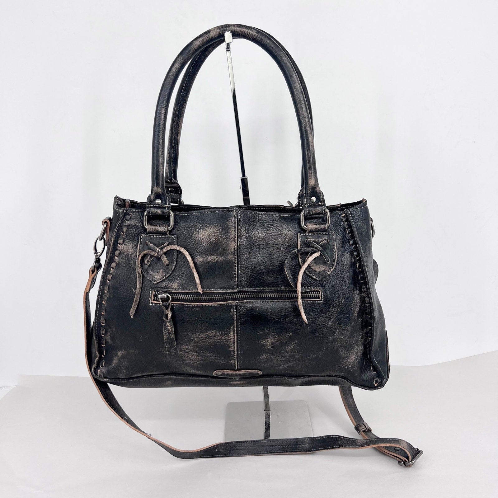 Bed Stu Rockababy Leather Shoulder Bag Washed Black Satchel Purse NWT