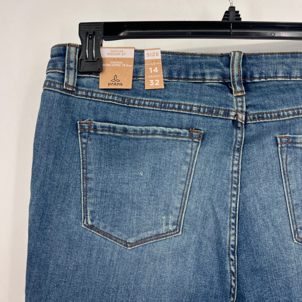 PRANA Womens Sienna Skinny Jeans Size 14 32x31 True Blue Stretch Mid Rise NWT