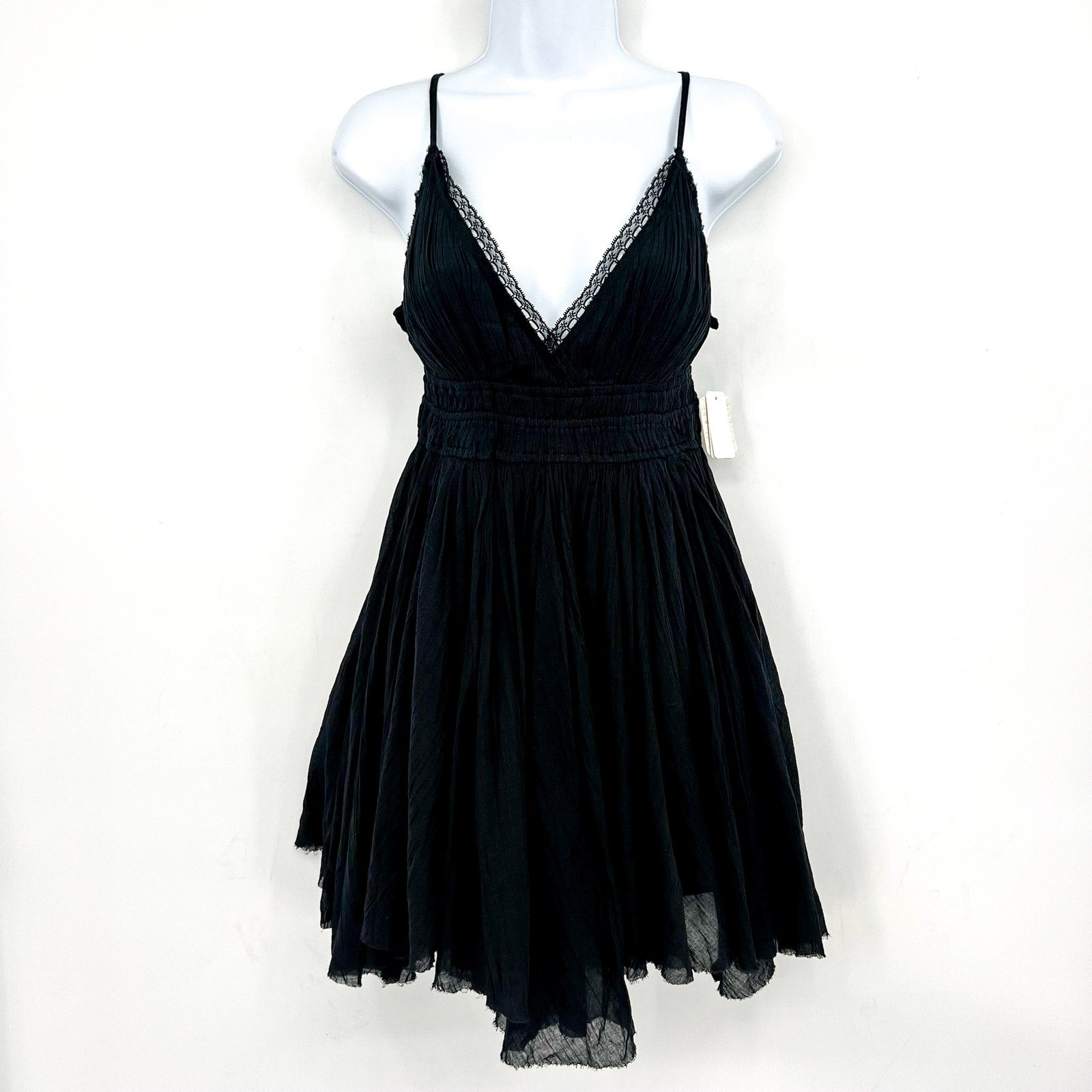 FREE PEOPLE Women's One Delia Slip Dress Medium Black Sundress Gauze NWT
