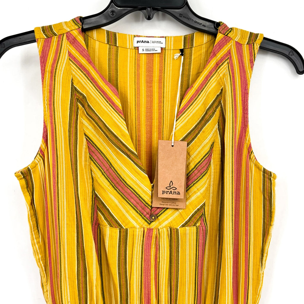 PRANA Womens California Dreaming Midi Dress Small Yellow Stripe Sleeveless NWT