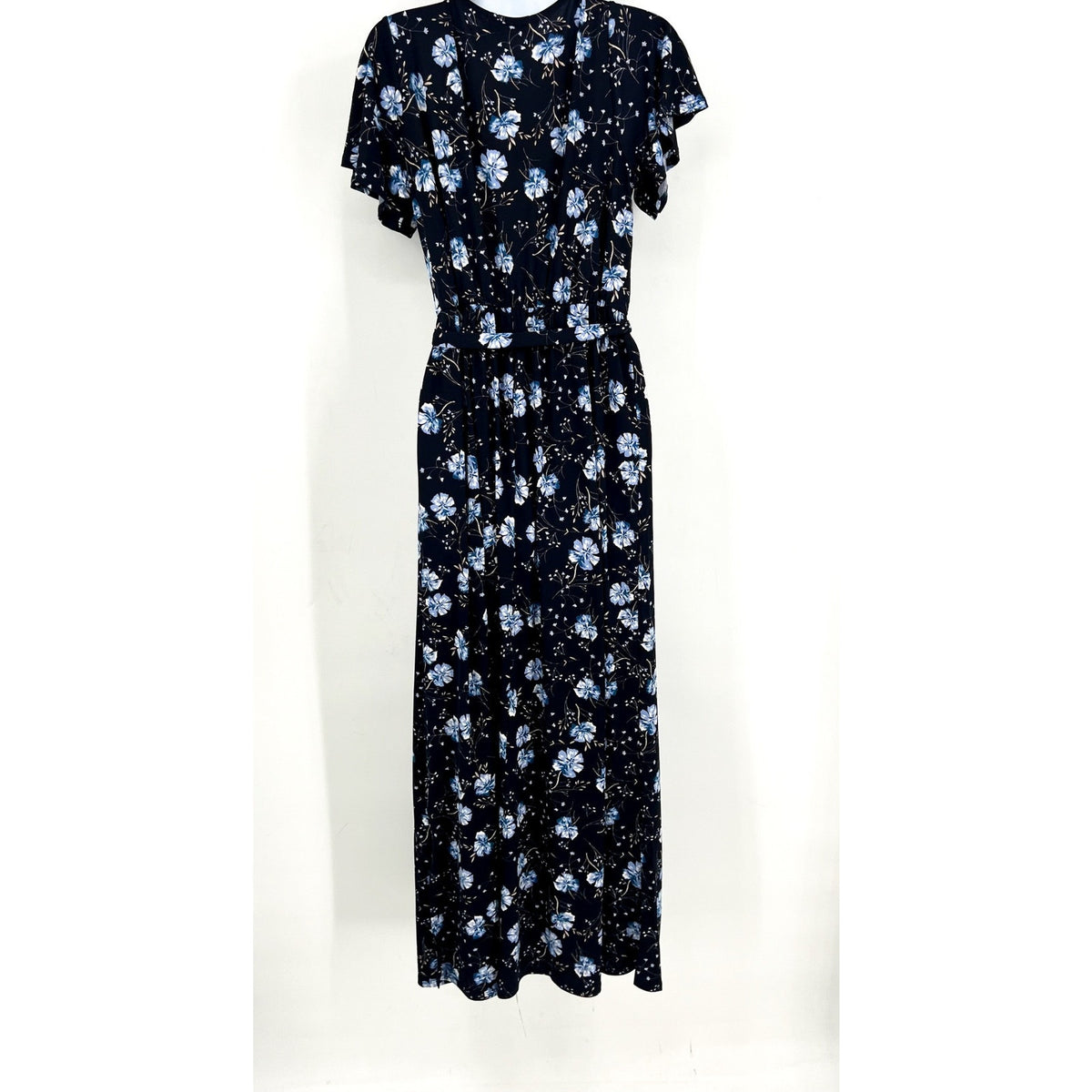 KAILEIGH Aurelle Maxi Dress Small Navy Blue Floral Side Slit STITCH FIX NWOT