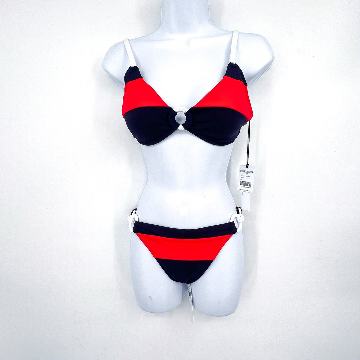 ROBIN PICCONE Women's Babe Bikini Medium Navy Blue Red Top & Bottom Combo NWT