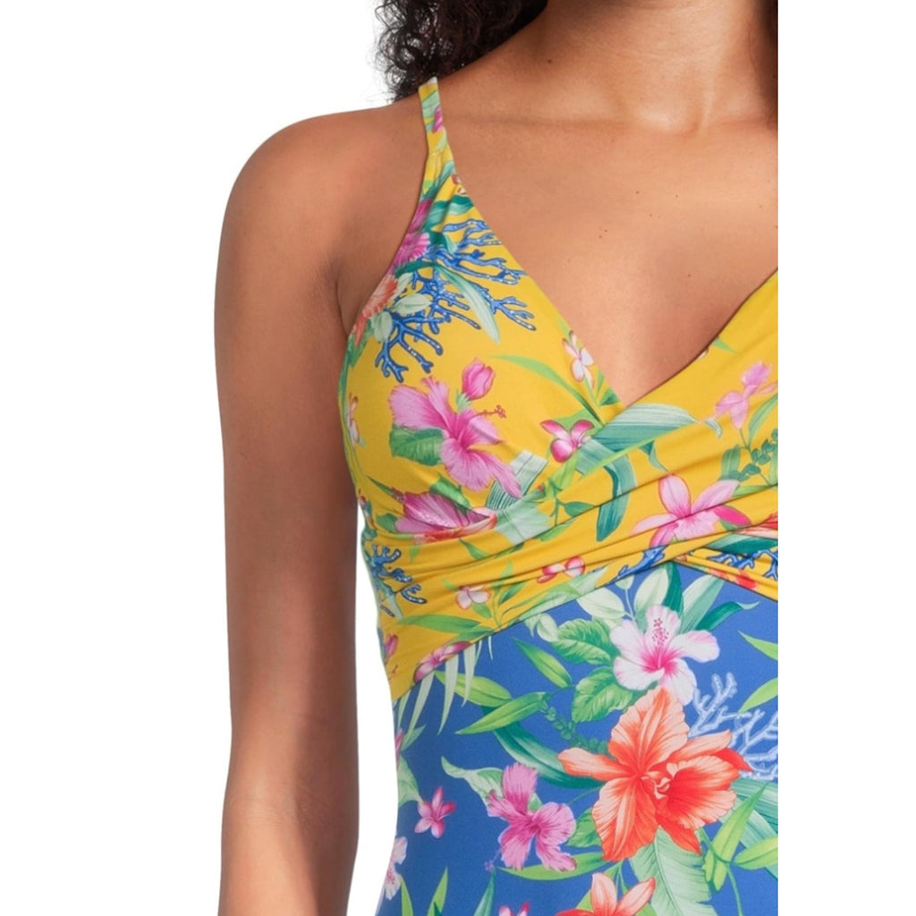 TOMMY BAHAMA Womens Isola Vita One-Piece Swimsuit Size 16 Yellow Blue Floral NWT