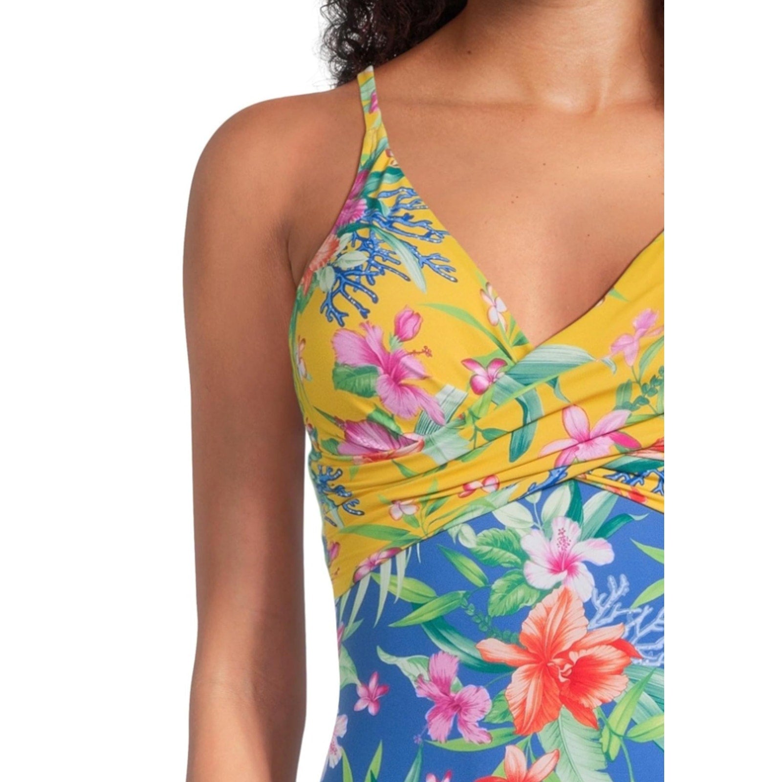 TOMMY BAHAMA Womens Isola Vita One-Piece Swimsuit Size 16 Yellow Blue Floral NWT