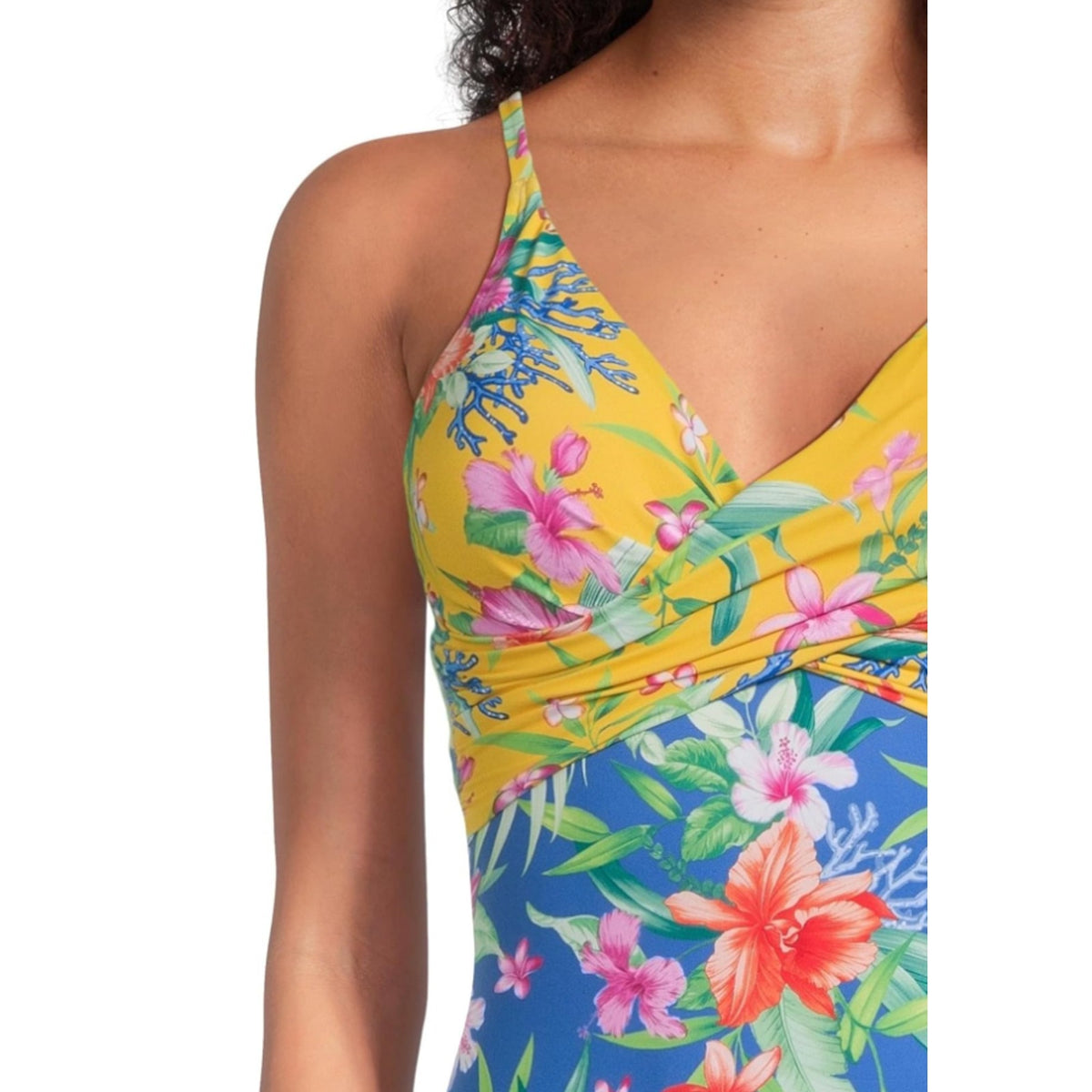 TOMMY BAHAMA Womens Isola Vita One-Piece Swimsuit Size 16 Yellow Blue Floral NWT