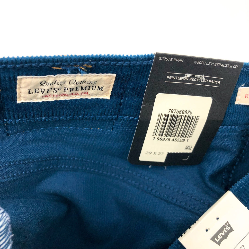 LEVI'S Ribcage Straight Ankle Corduroy Pants 29x27 US 8 Sea Blue 79755-0025 NWT
