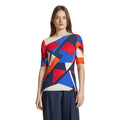 LAUREN RALPH LAUREN Judy Top Large Blue Red Geometric Mid-Sleeve NWT