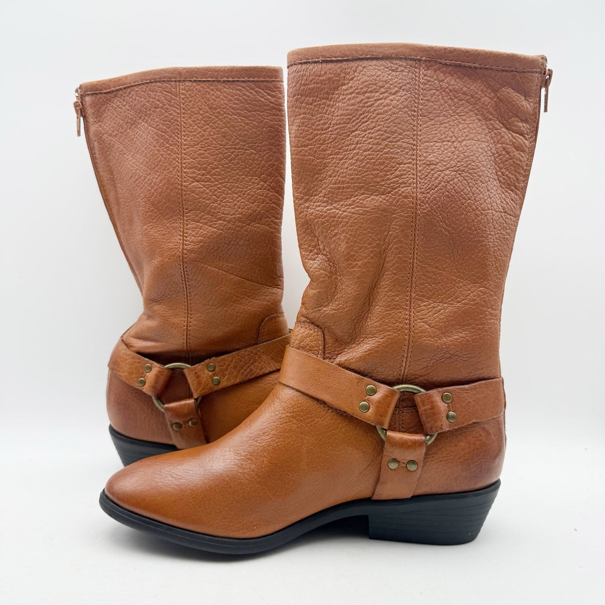 FRYE Girls Phillip Harness Tall Boots Size 3.5 Brown Leather NWOB