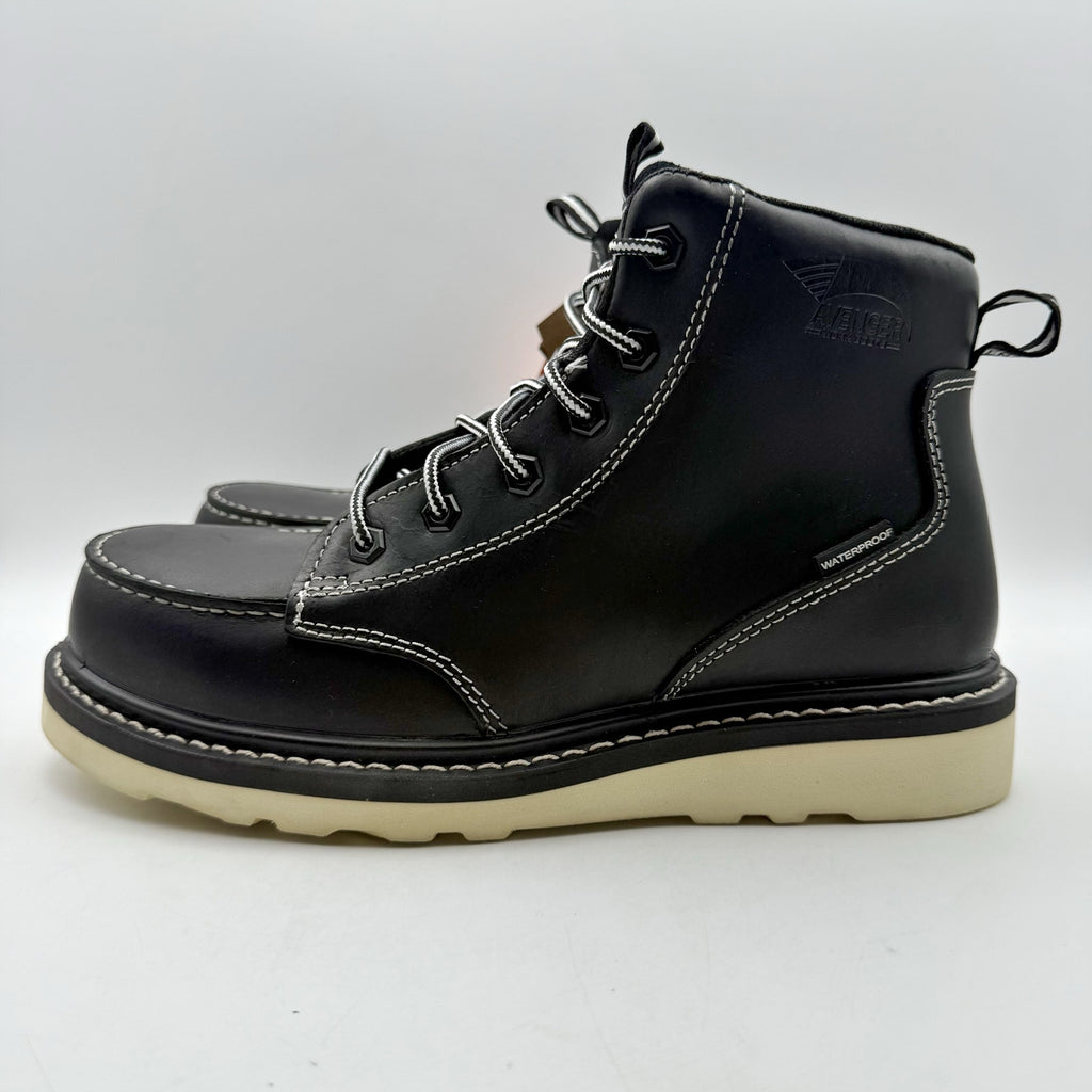 AVENGER Mens Wedge Moc Carbon Safety Toe Work Boots 7 Wide Black Leather WP NIB