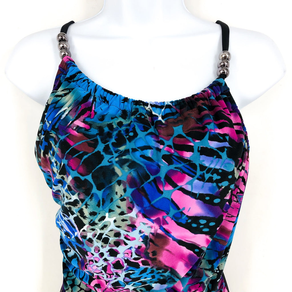 MAGICSUIT Lisa One Piece Swimsuit Size 8 Blue Black Social Butterfly NWT