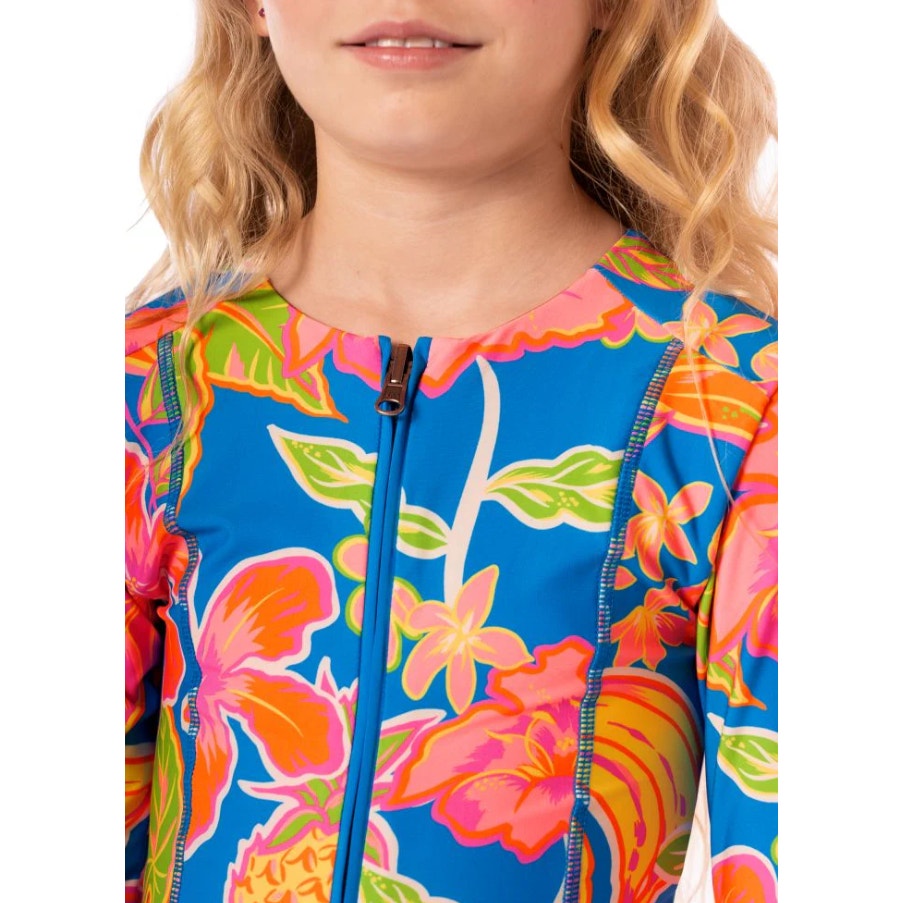 MAAJI Girl Miku One Piece Swimsuit Size 12 Blue Pink Fruit Punch Long Sleeve NWT