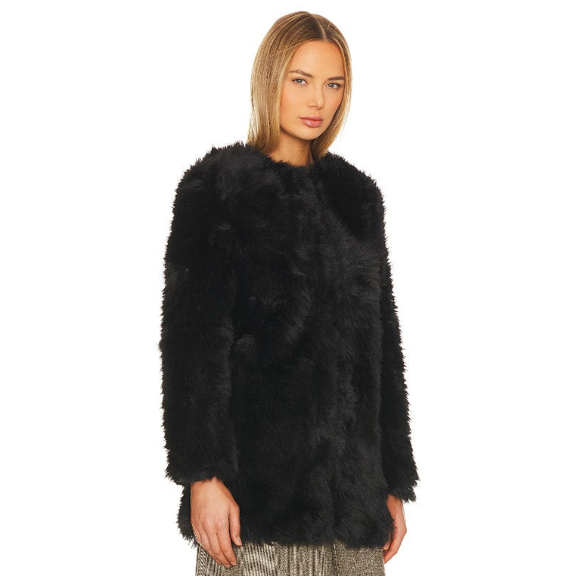 BARDOT Women's Logan Faux Fur Coat Jacket Large Black Long Sleeve NWT