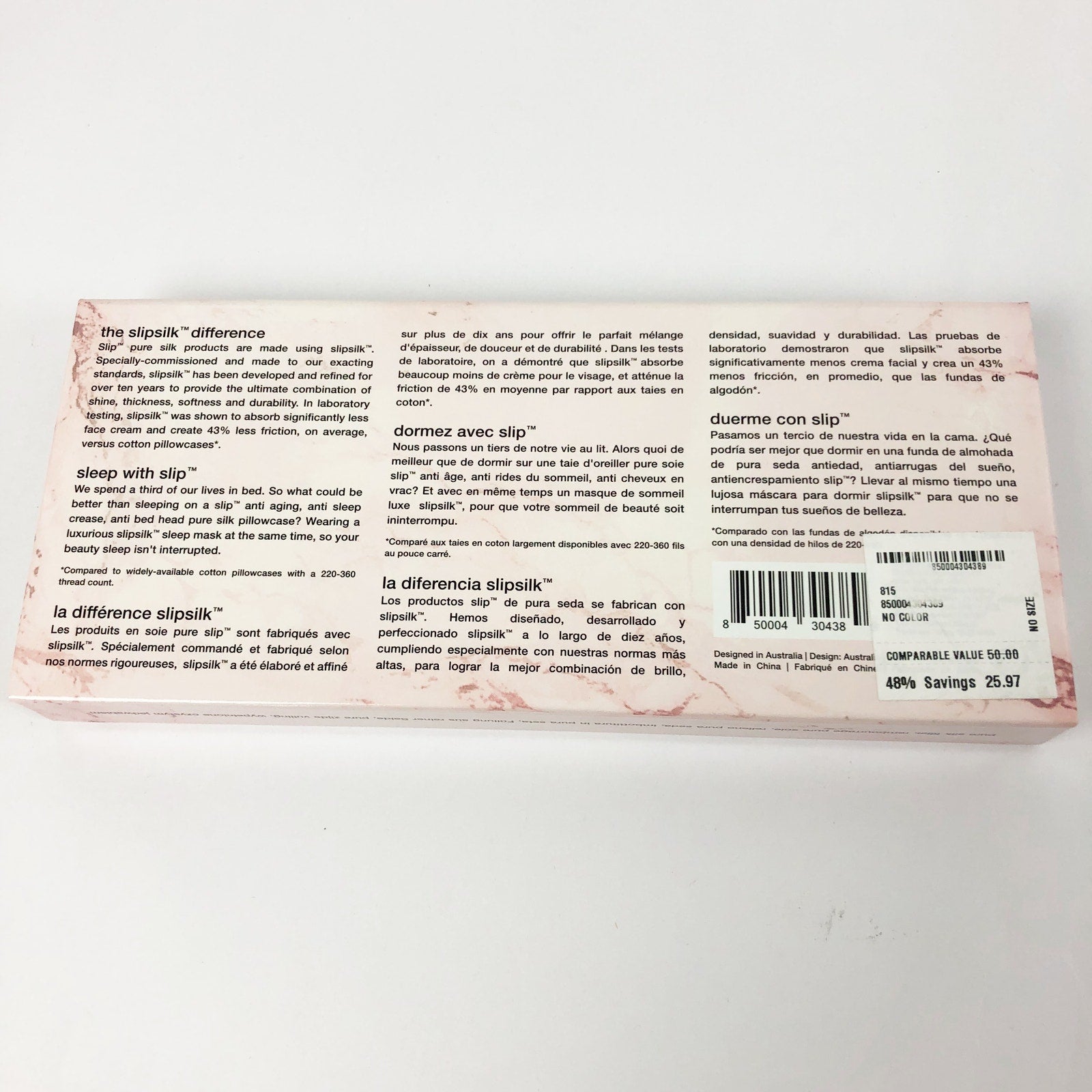 SLIP Women's Silk Sleep Mask Pink Marble 100% Pure Mulberry (One Size) NIB