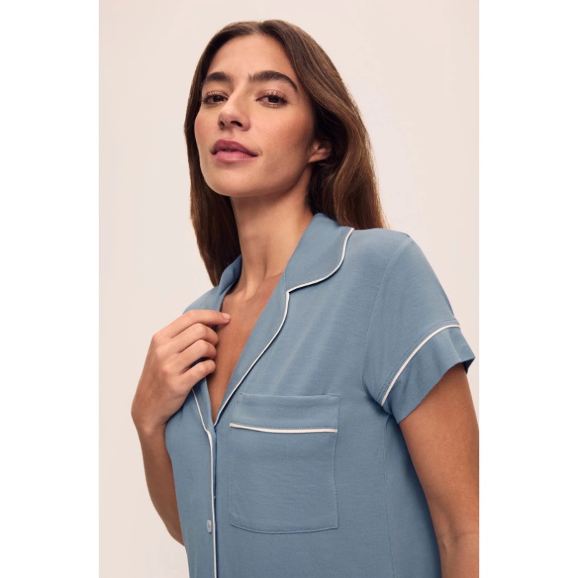 EBERJEY Gisele PJ Set Medium Light Blue Short Sleeve & Cropped Pant NWT