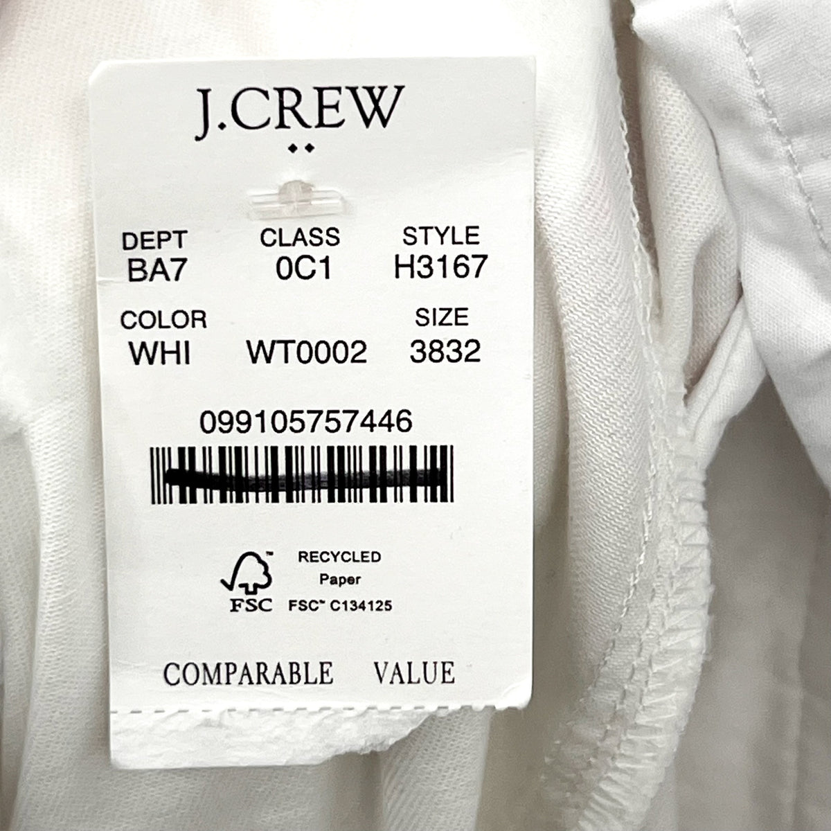J.CREW Men's Slim-fit Flex Chino Pants 38x32 White Stretch Flat Front H3167 NWT