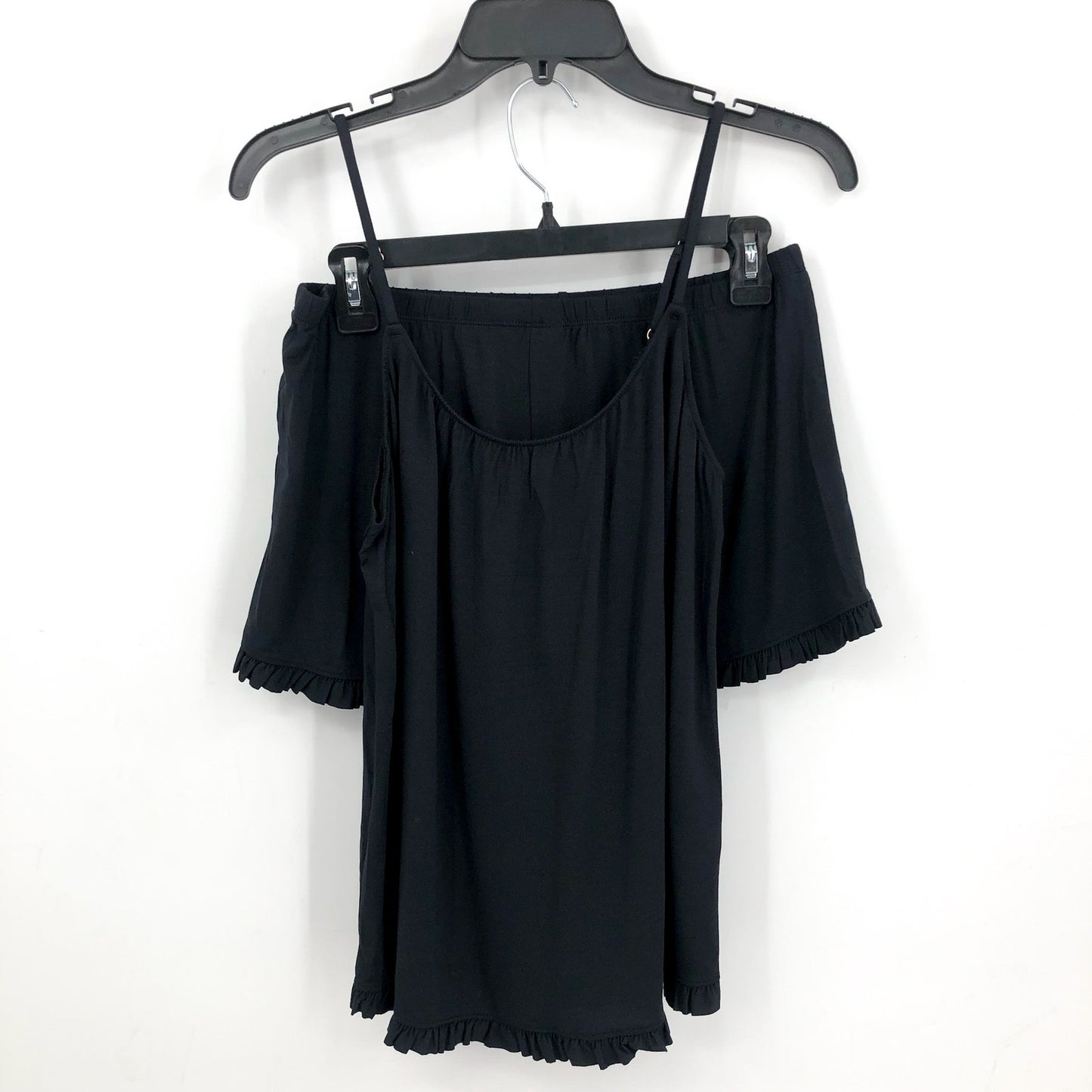 EBERJEY Gisele Ruffle Cami Shortie Short Pajama Set Small Black TENCEL Modal NWT