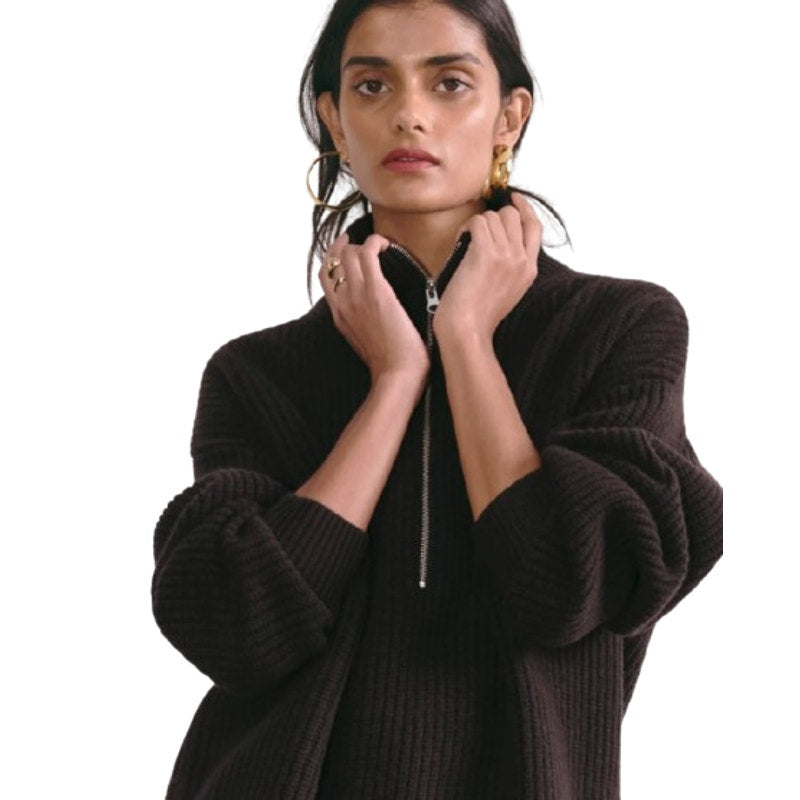 EVERLANE Women's The Half-Zip Sweater Small Luxe Merino Black Long Sleeve NWT