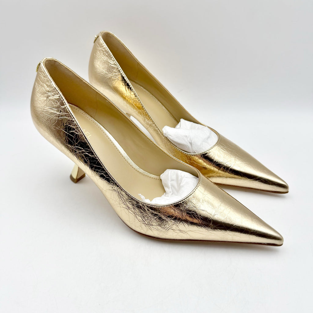 Michael Kors Womens Luna Mid Pumps US 6M EU 36.5 Gold Leather NIB
