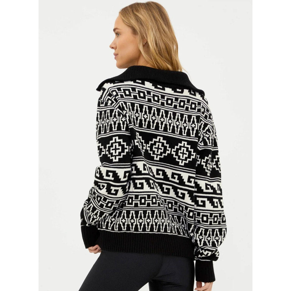 BEACH RIOT Womens Monterey Jacquard Quarter Zip Sweater XS Black Tribal NWT