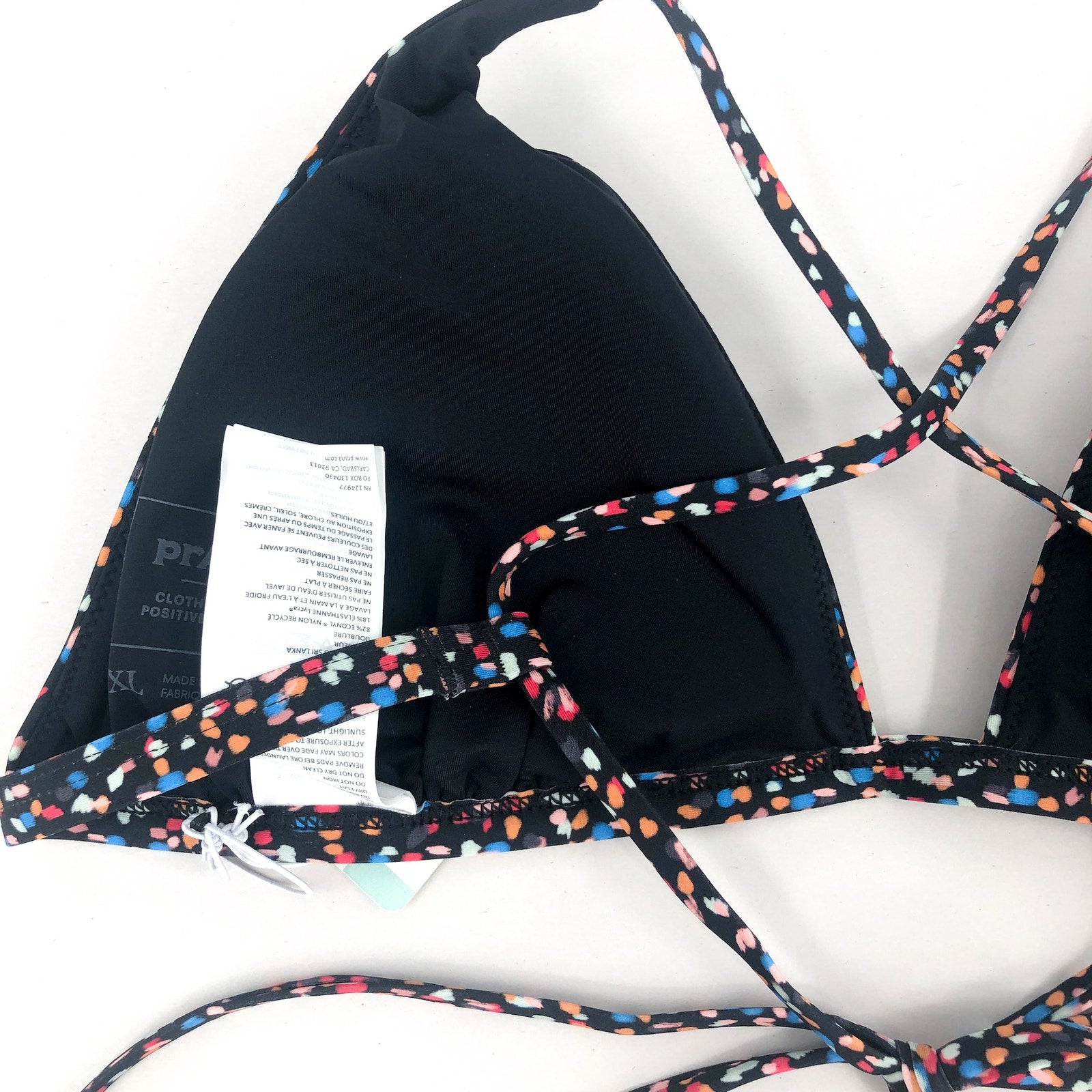 PRANA Women's Sunkissed Bikini Top XL Black Alotta Dots Stretch UPF 50+ NWT
