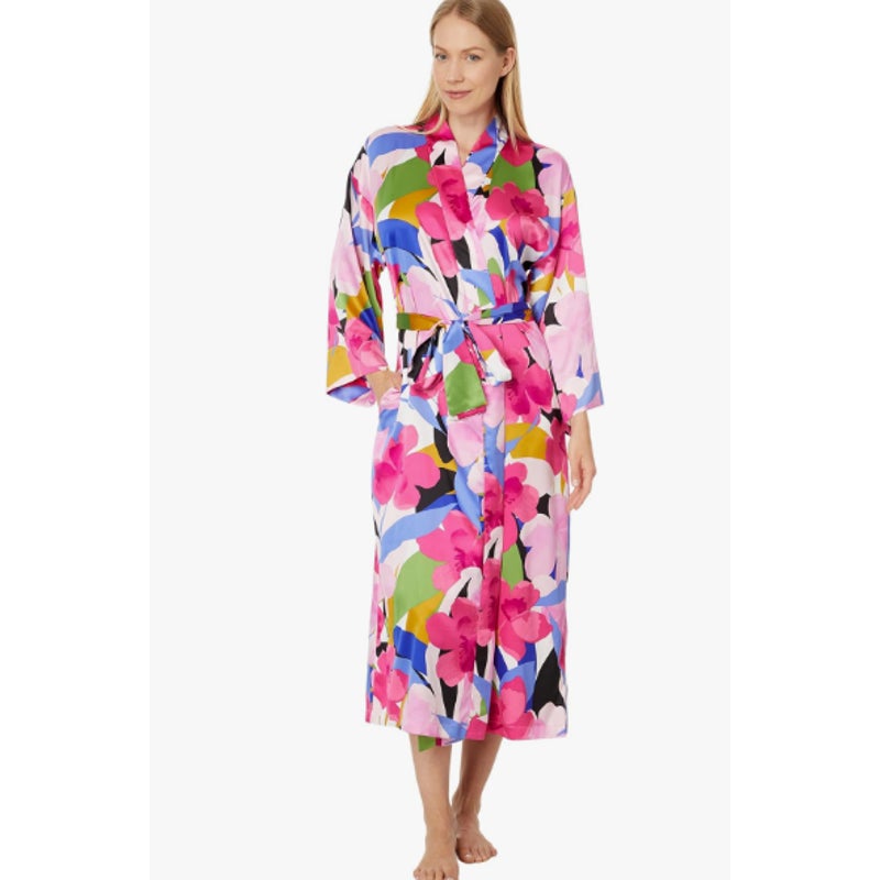 N NATORI Women's Bonita Stretch Silky Satin 49" Robe XL Pink Multi Floral NWT