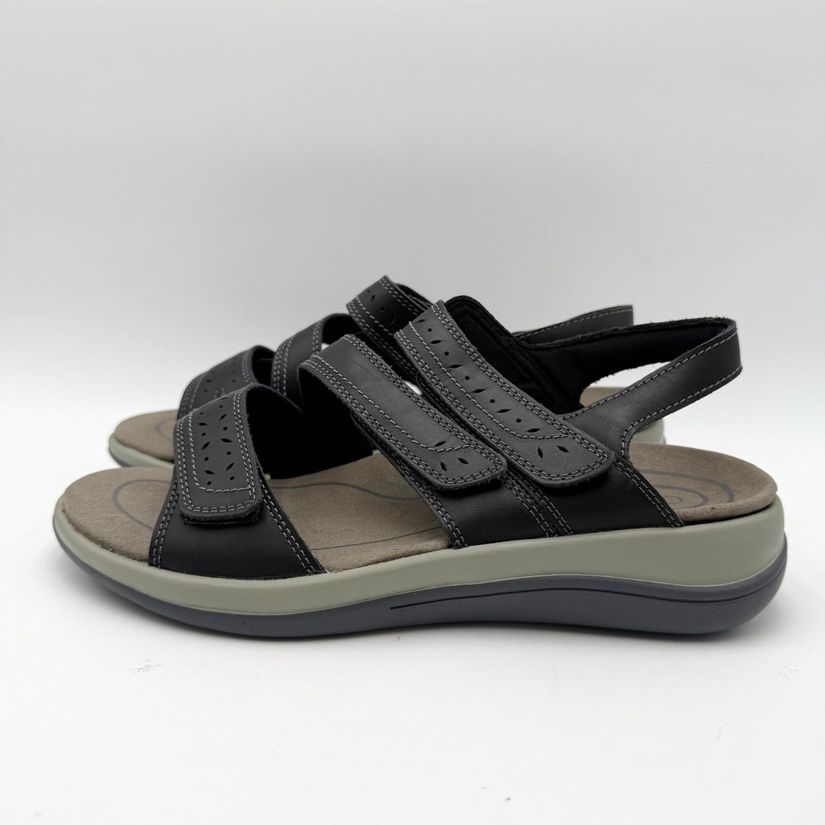 OrthoFeet Womens Naxos Sandals Size 8 Wide Black Leather Comfort NIB