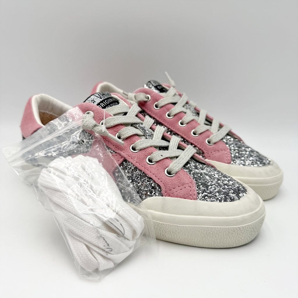 Vintage Havana Womens Ilana Sneakers US 5.5 M Pink Silver Glitter Suede NWOB