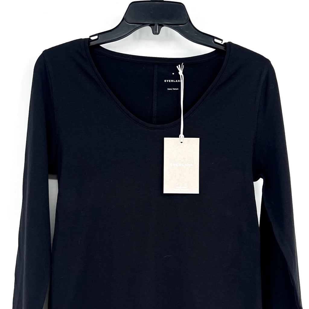 EVERLANE Women's The Supima Form Ballet Neck Tee Medium Black Long Sleeve NWT