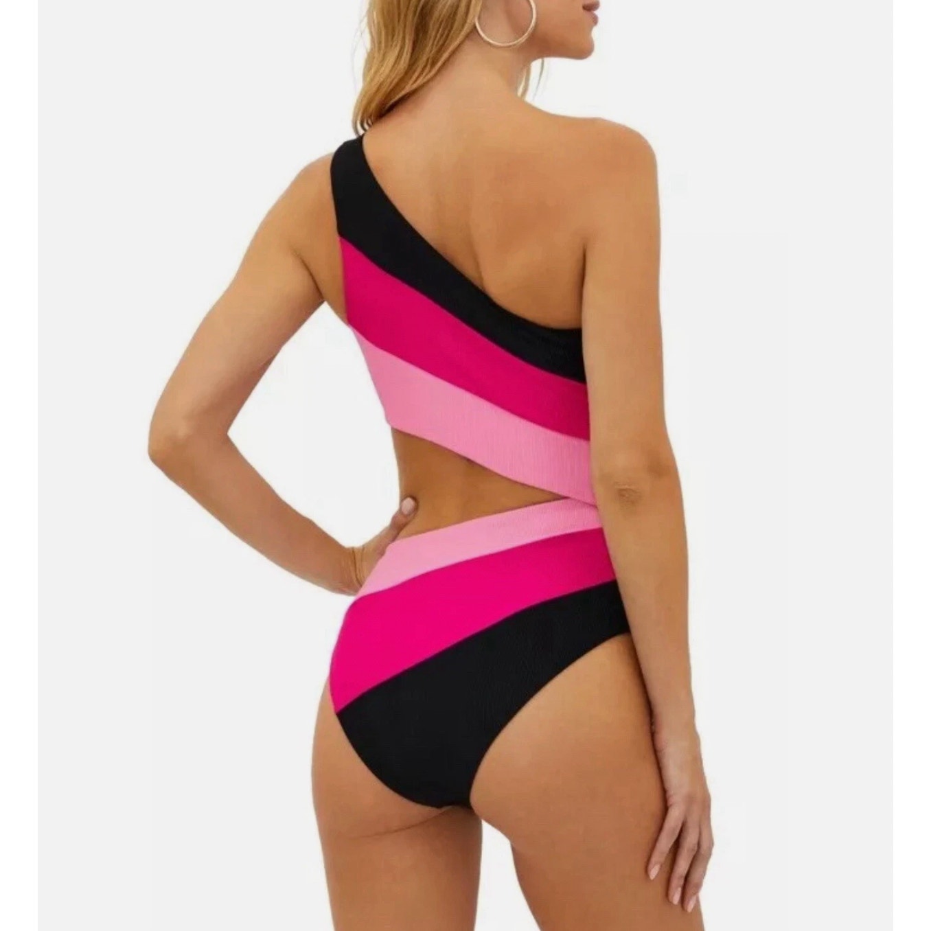 BEACH RIOT Women's Joyce One-Piece Swimsuit Small Pink Black One-Shoulder NWT