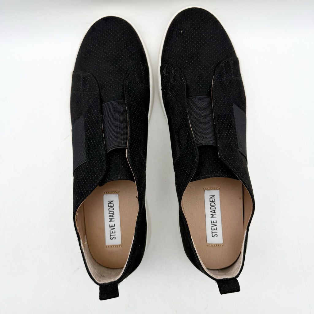 Steve Madden Womens Brad Sneaker US 9.5 Black Vegan Suede Slip On NWOB