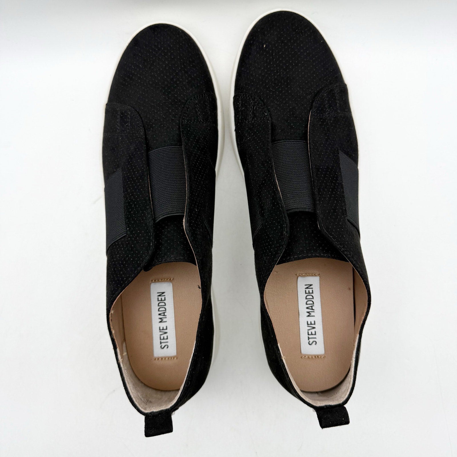Steve Madden Womens Brad Sneaker US 9.5 Black Vegan Suede Slip On NWOB