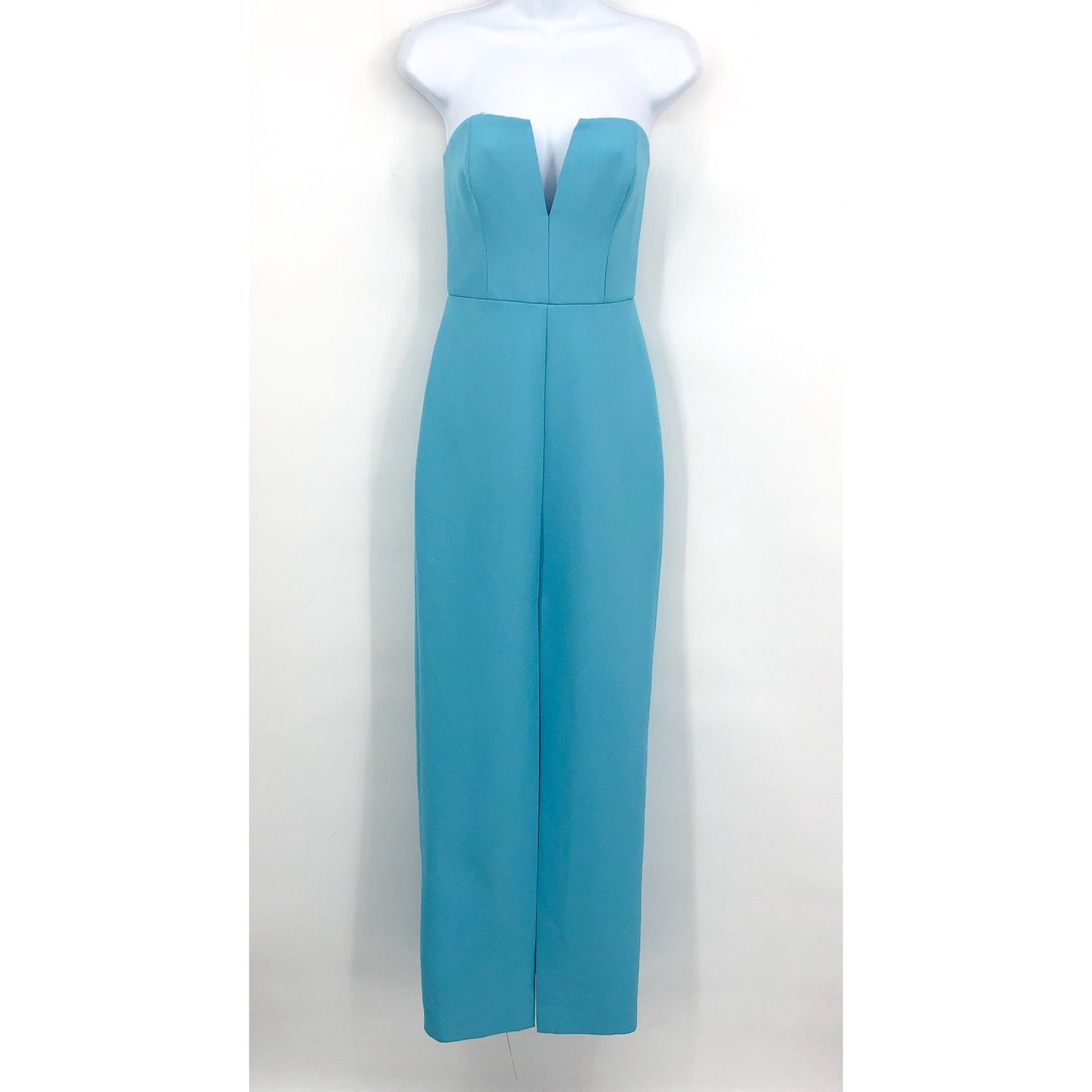BCBGMAXAZRIA Womens Strapless Crepe Dress Size 0 Blue Split Neck Formal Gown NWT