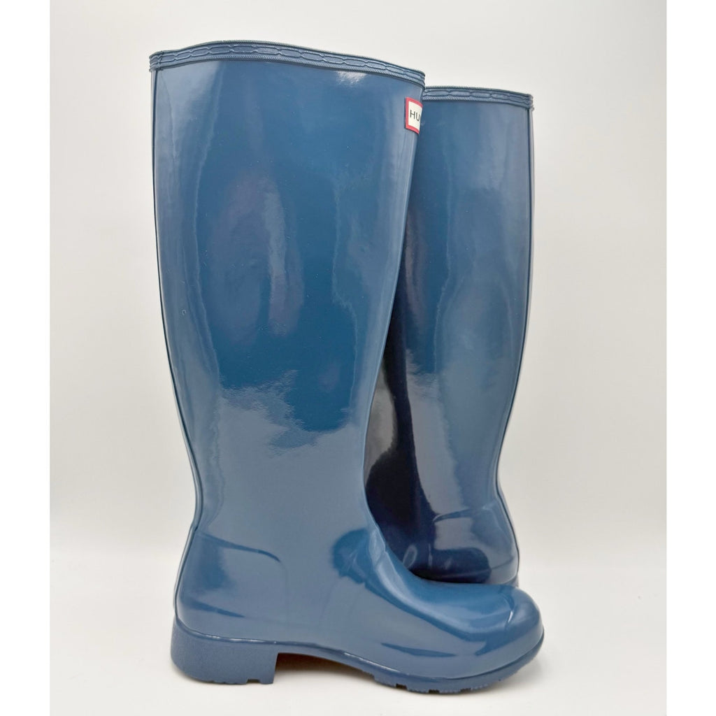 Hunter Womens Original Tall Gloss Rain Boots Size 7 EU 38 Blue Waterproof NWOB