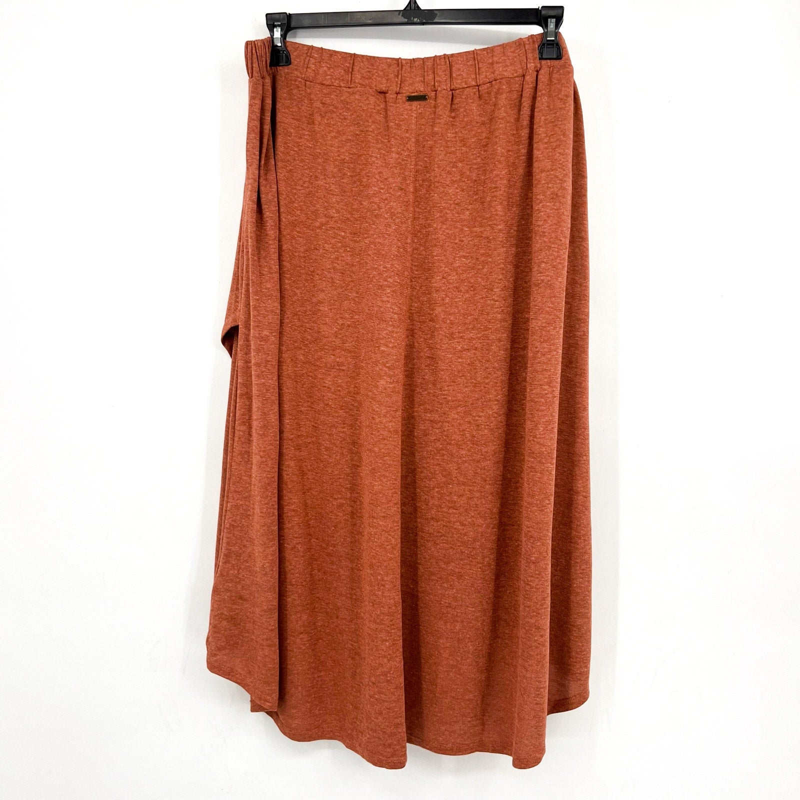 PRANA Women's Tidal Wave Midi Skirt XL Terra Orange High Low Stretch Knit NWT
