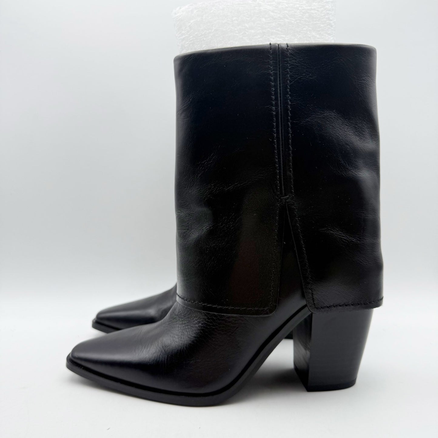 Vince Camuto Womens Alolison Foldover Mid-Calf Bootie 5.5 M Black Leather NWOB