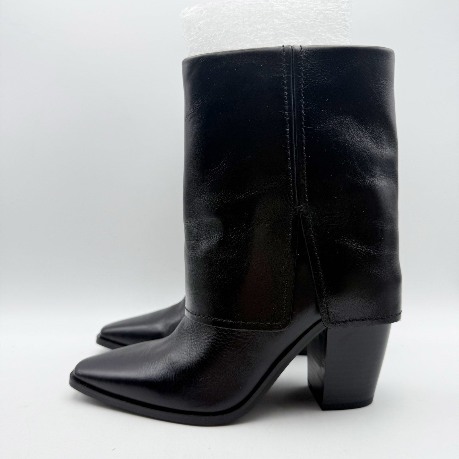 Vince Camuto Womens Alolison Foldover Mid-Calf Boots 5.5 M Black Leather NWOB