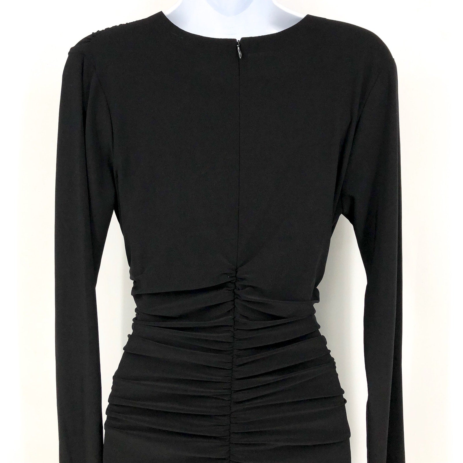 NORMA KAMALI V-Neck Shirred Waist Jumpsuit Medium 38 Black Long Sleeve NWT