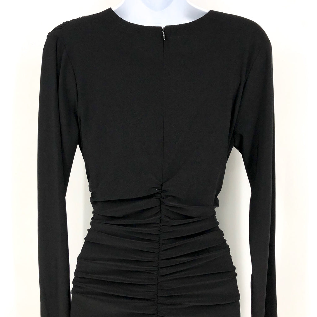 NORMA KAMALI V-Neck Shirred Waist Jumpsuit Medium 38 Black Long Sleeve NWT