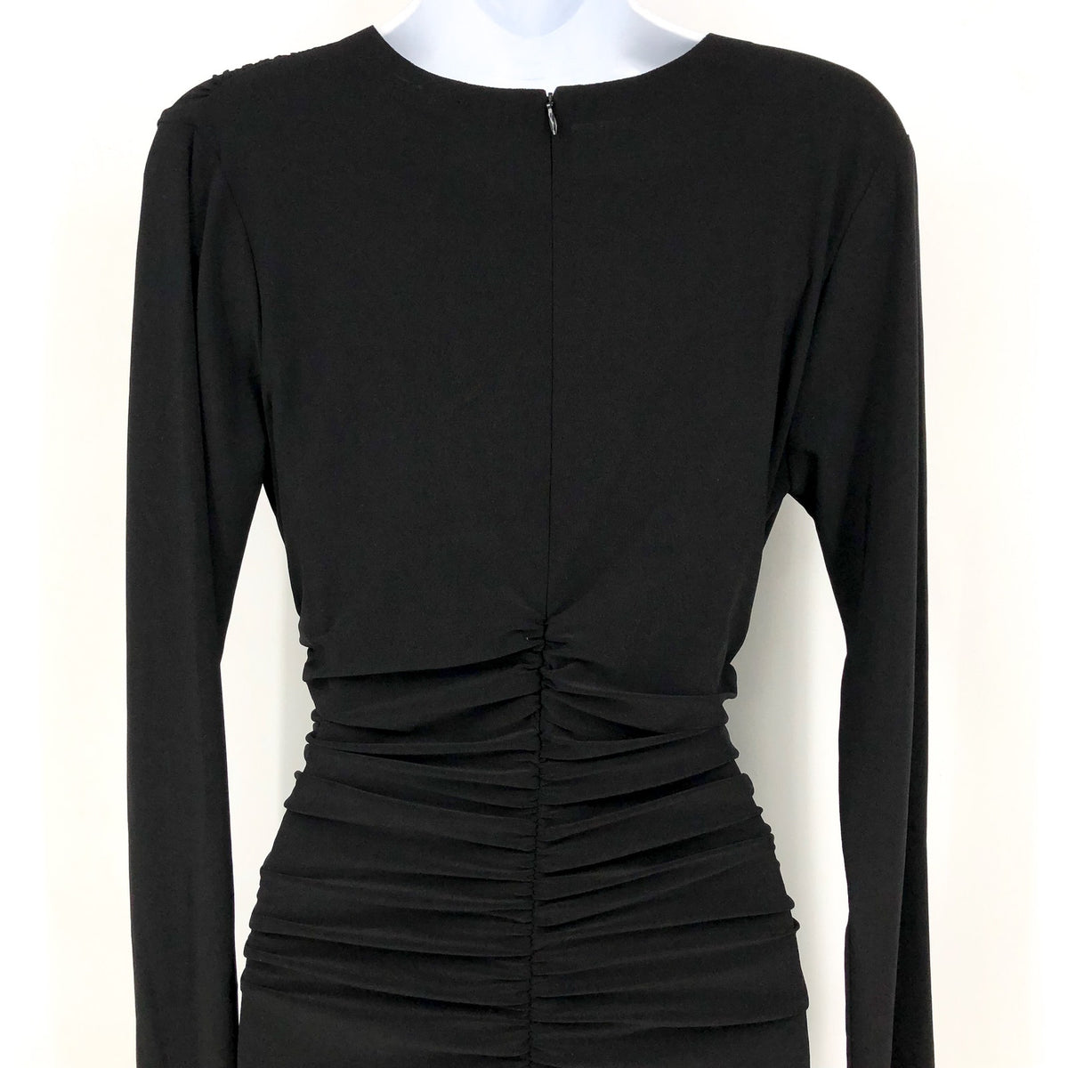 NORMA KAMALI V-Neck Shirred Waist Jumpsuit Medium 38 Black Long Sleeve NWT