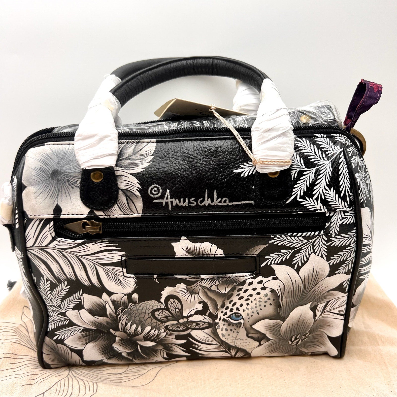 ANUSCHKA Women's Zip Around Classic Satchel Cleopatra’s Leopard Leather NWT