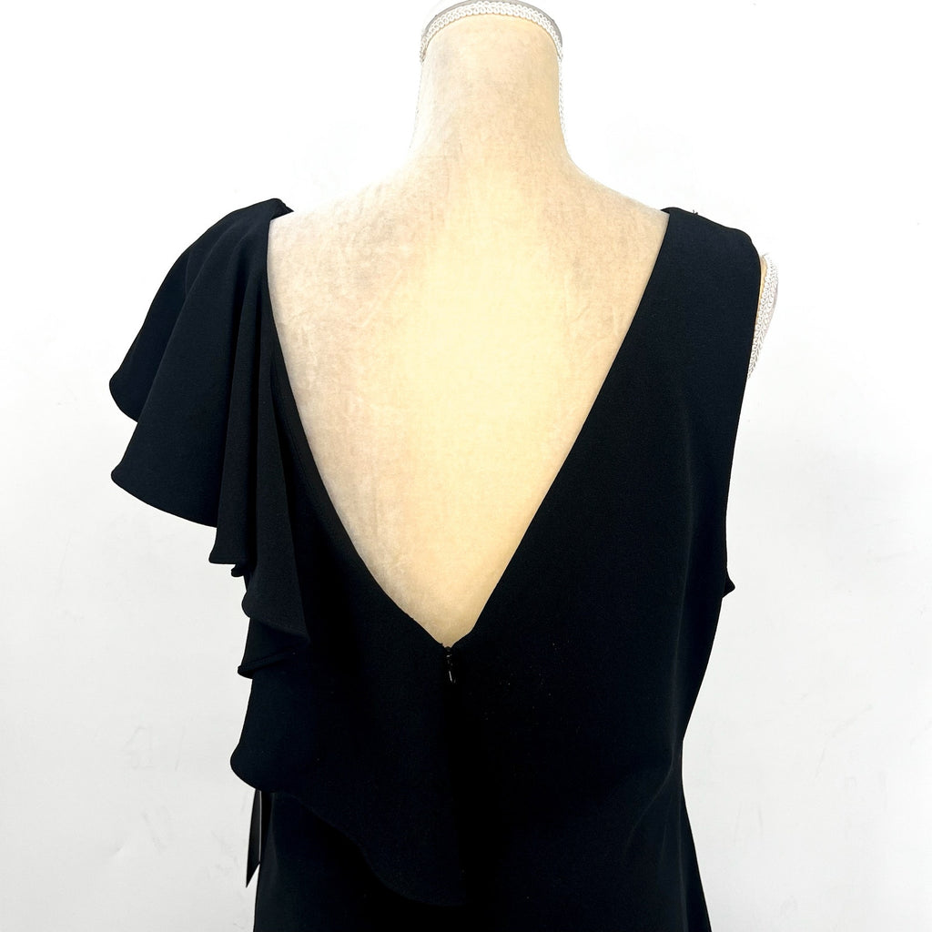 ADRIANA PAPELL Women's Waterfall Ruffle Crepe Dress Size 16 Black Cocktail NWT