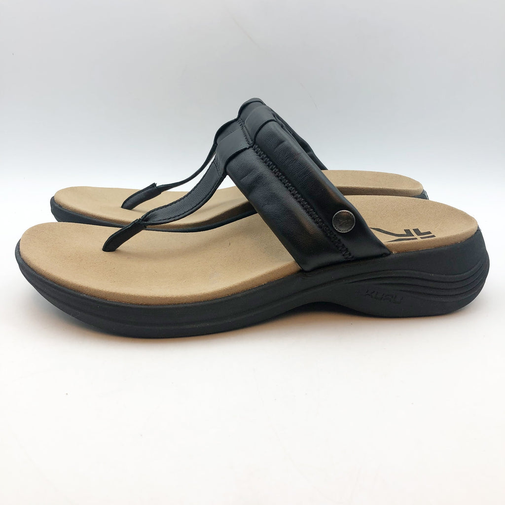 Kuru Womens CODA SUVI Flip Flop Sandals Size 11 Jet Black Leather NIB