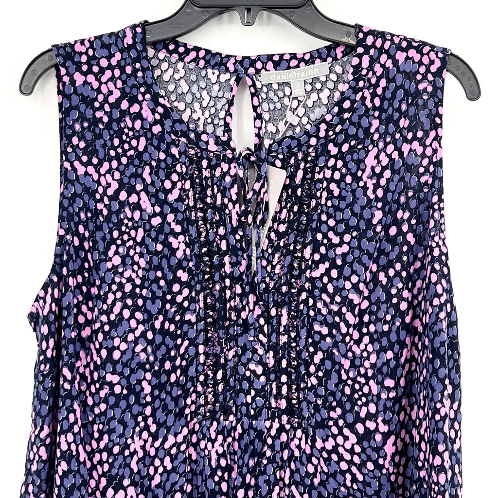 DANIEL RAINN Women's Sleeveless Blouse 3X Purple Pink Print Tie-Front NWT